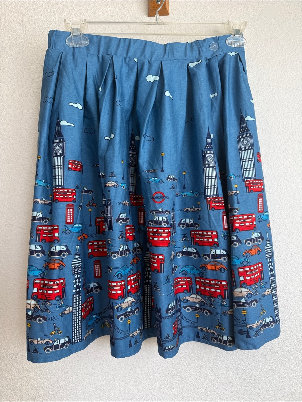 London Double Decker Bus VW bug Print twee Novelty cotton full pleated Skirt